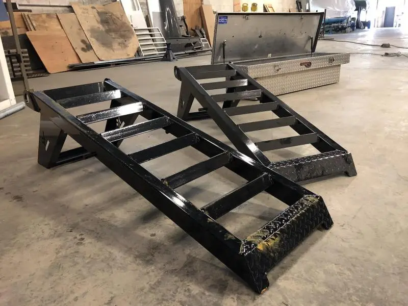 Pair of completed heavy-duty steel trailer ramps